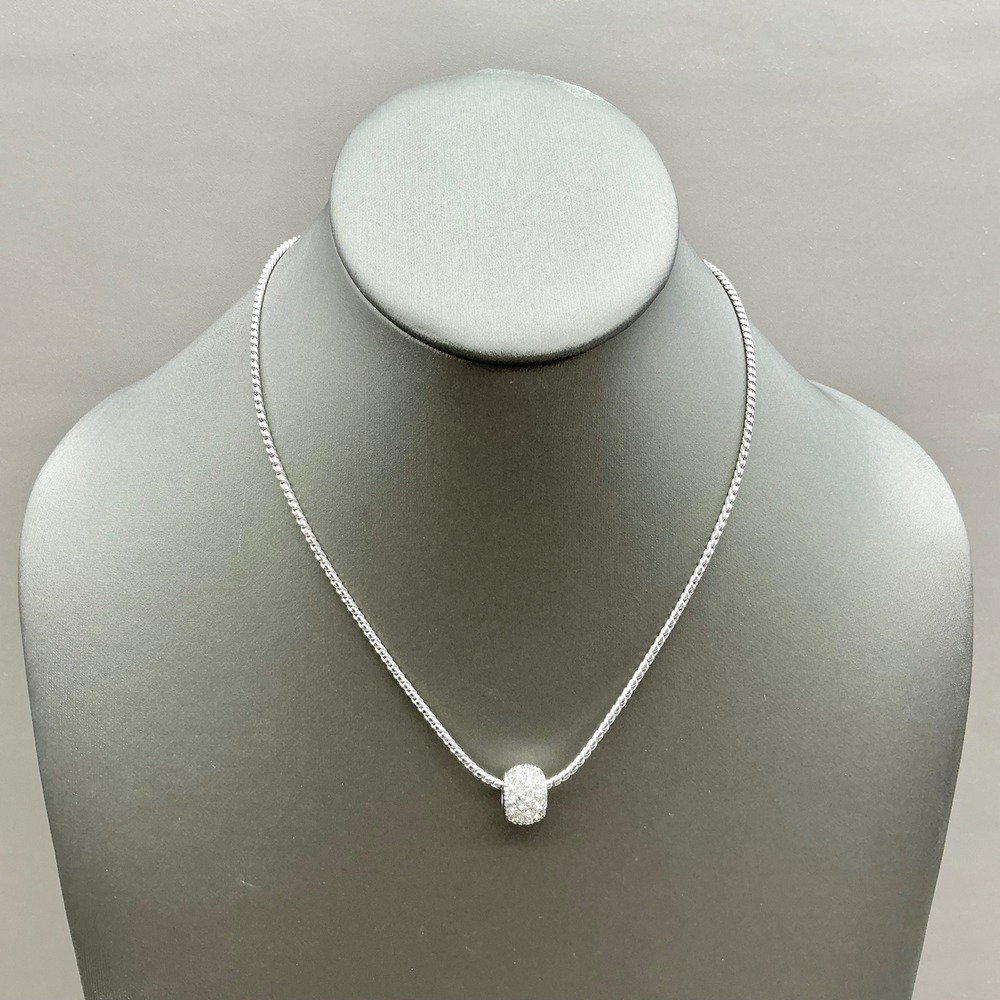 Necklace Women Silver Tone Rhinestone Pave Slider Bead Twisted Rope Chain 18 In